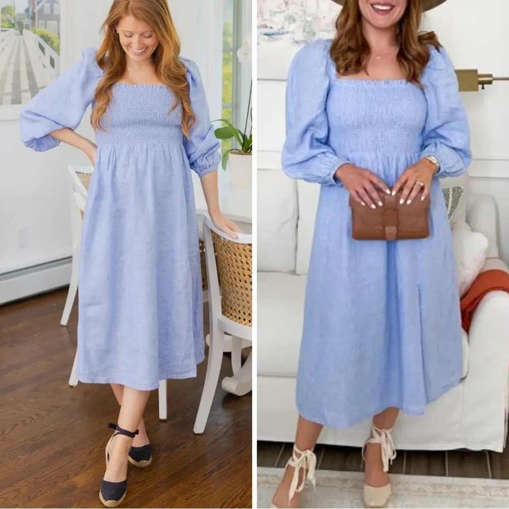 J Crew Linen Daydream Elegant Blue Women's Dress Size Small - Picture 2 of 5
